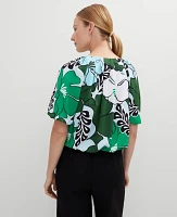 Ann Taylor Petite Tropical Bubble Hem Blouse Leafy Green Women's