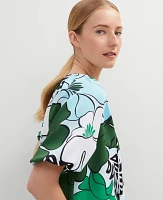 Ann Taylor Petite Tropical Bubble Hem Blouse Leafy Green Women's