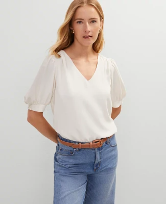 Ann Taylor V-Neck Popover Top Winter White Women's
