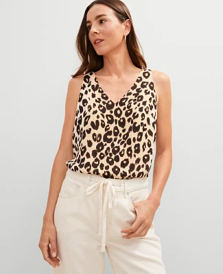 Ann Taylor Animal Print Mixed Media Shell Top _Black Women's