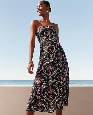 Ann Taylor Petite Floral Linen Blend Midi Dress Black Women's