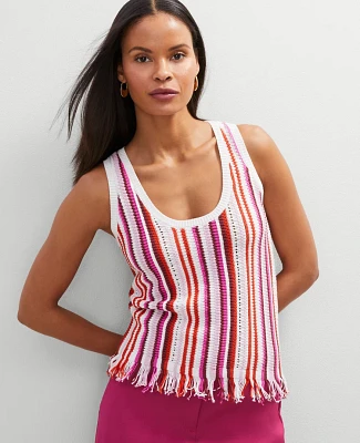 Ann Taylor Petite Fringe Striped Shell Top Red Pepper Women's