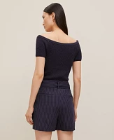 Ann Taylor The Petite Belted Short Pinstripe Night Sky Women's