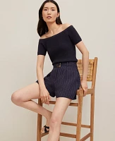 Ann Taylor The Petite Belted Short Pinstripe Night Sky Women's