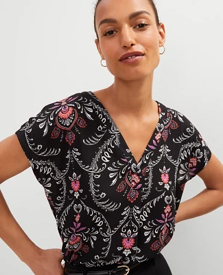 Ann Taylor Floral Mixed Media Top Black Women's