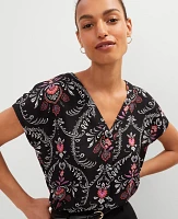 Ann Taylor Floral Mixed Media Top Black Women's