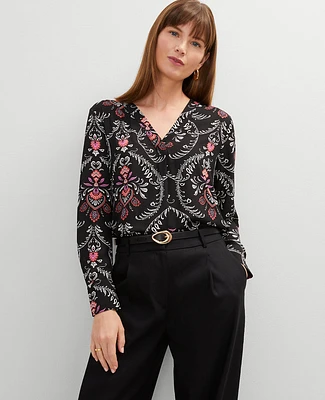 Ann Taylor Petite Floral Mixed Media Top Black Women's
