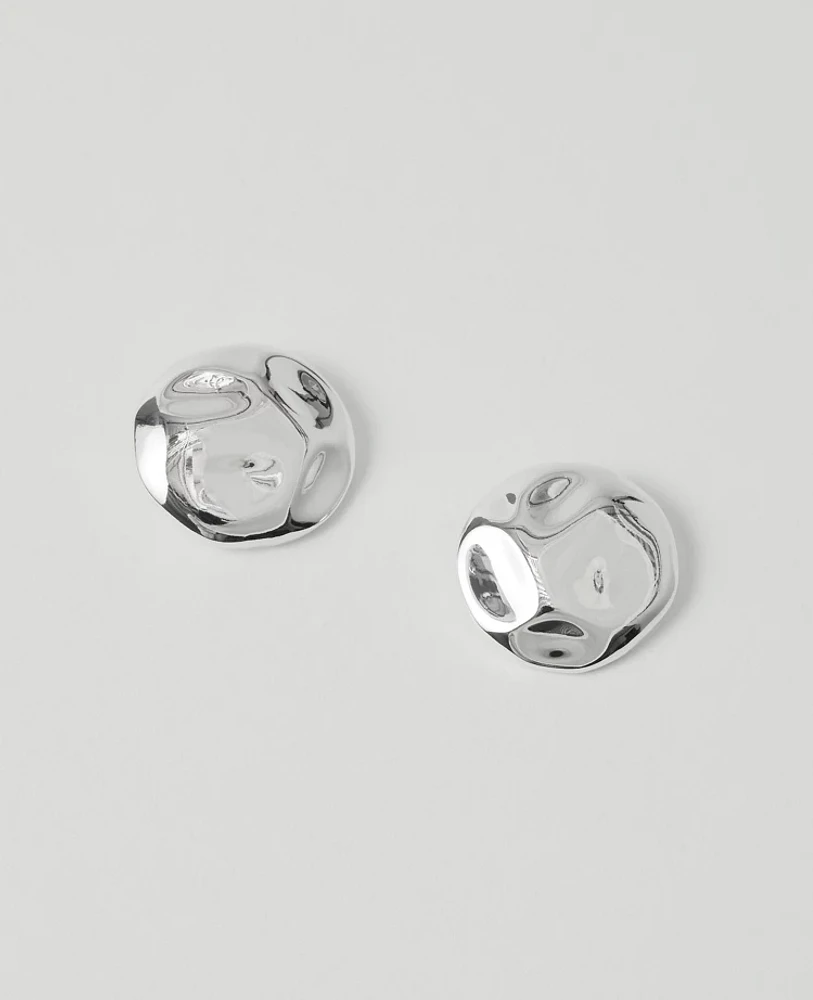 Ann Taylor Textured Metal Disc Stud Earrings Silvertone Women's