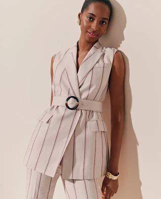 Ann Taylor Petite Pinstripe Belted Vest Flax Women's