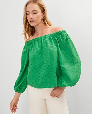 Ann Taylor Tall Eyelet Off The Shoulder Top Natural Green Women's
