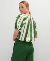 Ann Taylor Petite Linen Blend Bubble Hem Blouse Leafy Green Women's