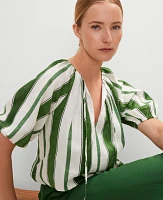 Ann Taylor Petite Linen Blend Bubble Hem Blouse Leafy Green Women's