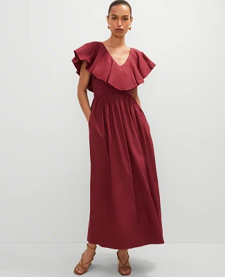 Ann Taylor Ruffle Collar Maxi Flare Dress Moroccan Red Women's