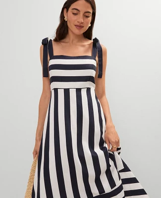 Ann Taylor Petite Weekend Collection Striped Linen Blend Midi Dress Night Sky Women's