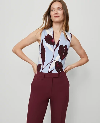 Ann Taylor Floral Sleeveless V-Neck Top Placid Blue Women's