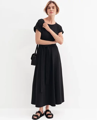 Ann Taylor Petite Weekend Collection Belted Knit Midi Dress Black Women's