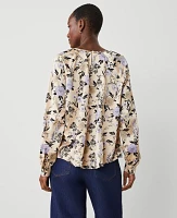 Ann Taylor Floral Shirred Raglan Top Toasted Oat Women's