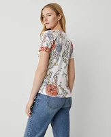 Ann Taylor Floral Crew Neck T-Shirt Orchid Hush Women's