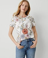 Ann Taylor Floral Crew Neck T-Shirt Orchid Hush Women's