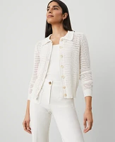 Ann Taylor Petite Crochet-Collar Cardigan Winter White Women's