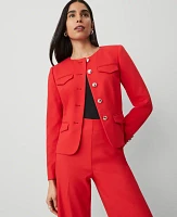 Ann Taylor Petite Fitted Crew Neck Jacket Bright Cherry Women's