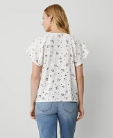 Ann Taylor Lace Floral Mixed Media Top Winter White Women's