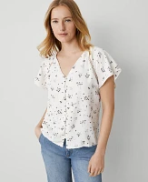 Ann Taylor Lace Floral Mixed Media Top Winter White Women's