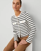 Ann Taylor Petite Weekend Collection Striped Knit Jacket Winter White - Black Women's