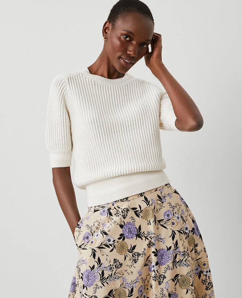 Ann Taylor Petite Open Stitch Wedge Sweater Size XL Winter White Women's