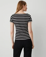 Ann Taylor Striped Square Neck T-Shirt Black Women's