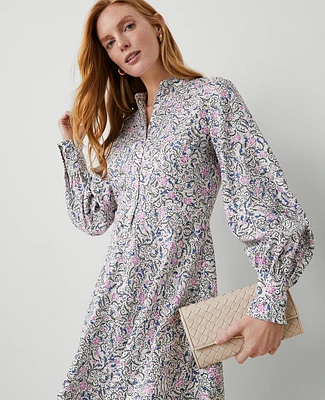 Ann Taylor Petite Floral Puff Sleeve Flare Dress Orchid Glow Women's