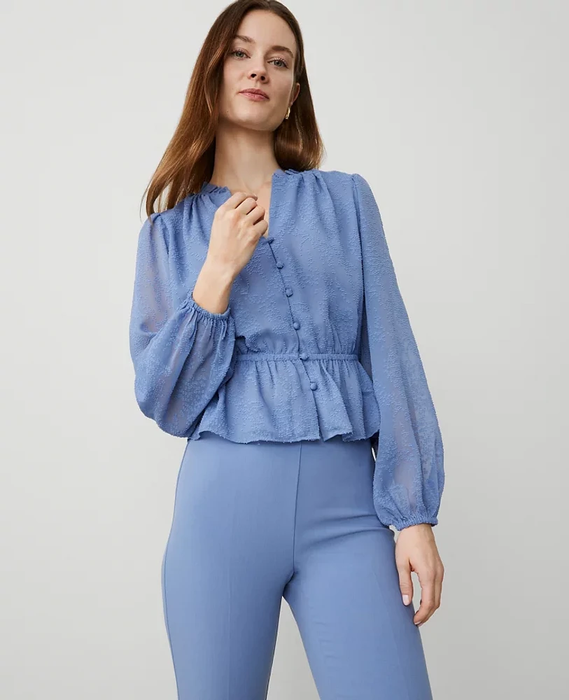 Ann Taylor Petite Clip Chiffon Ruffle Blouse Women's