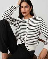 Ann Taylor Petite Striped Textured Cardigan White/Black Multi Women's