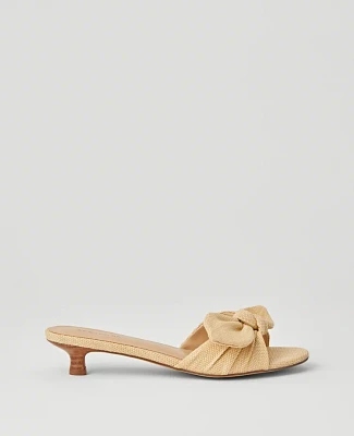 Ann Taylor Bow Straw Kitten Heel Sandals Natural Women's