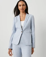 Ann Taylor The Petite Hutton Blazer Plaid Blue/White Combo Women's