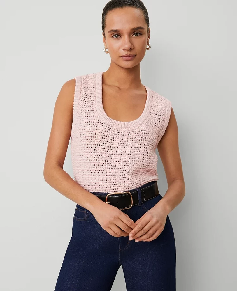 Ann Taylor Petite Weekend Collection Open-Stitch Sweater Shell Top Soft Blush Women's