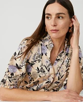 Ann Taylor Floral Ruffle Collar Blouse Toasted Oat Women's