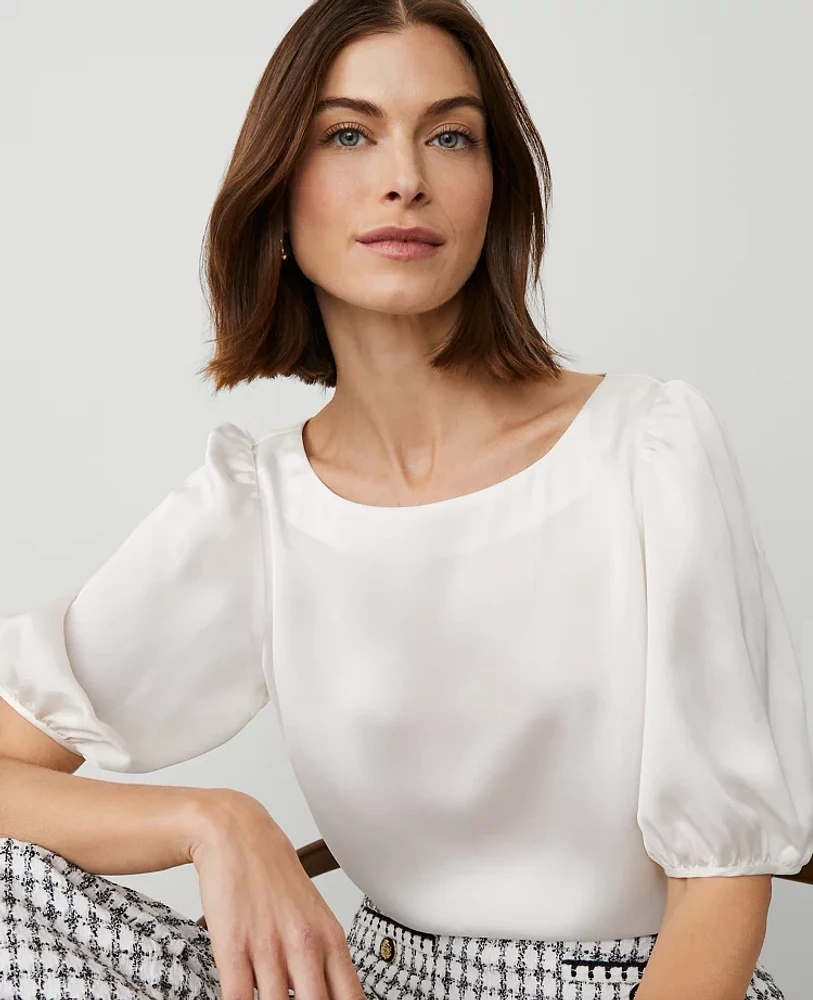 Ann Taylor Petite Boatneck Popover Top Winter White Women's