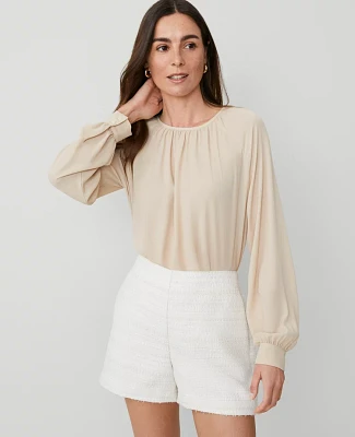Ann Taylor Shirred Raglan Blouse Toasted Oat Women's