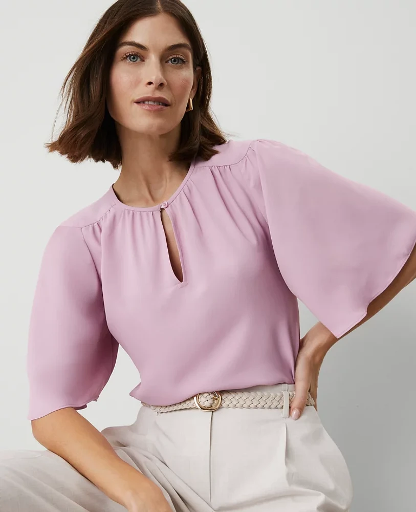 Ann Taylor Petite Draped Sleeve Blouse Clean Lilac Women's