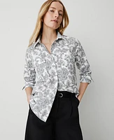 Ann Taylor Petite Weekend Collection Paisley Pocket Blouse Winter White Women's