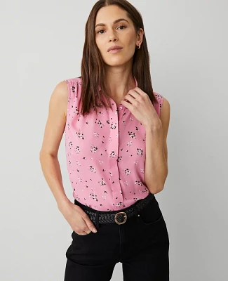 Ann Taylor Floral Shirred Sleeveless Shirt Enchanted Pink Women's