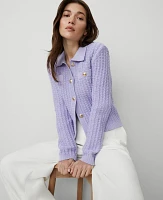 Ann Taylor Petite Stitched Collared Sweater Jacket Lilac Bud Women's