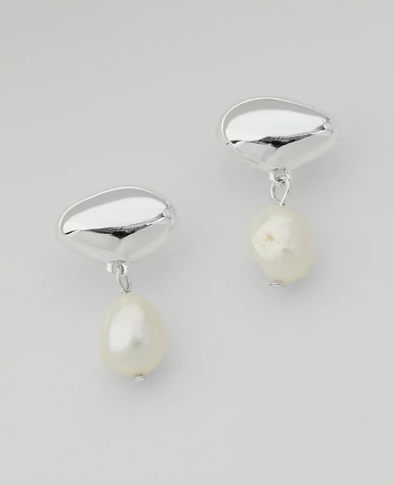 Ann Taylor Freshwater Pearl Metal Bean Drop Earrings Silvertone Women's