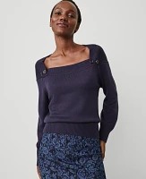 Ann Taylor Petite Button Envelope Neck Sweater Night Sky Women's