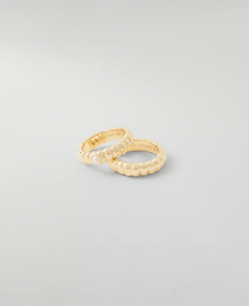 Ann Taylor Pearlized Twist Ring Set Goldtone Women's