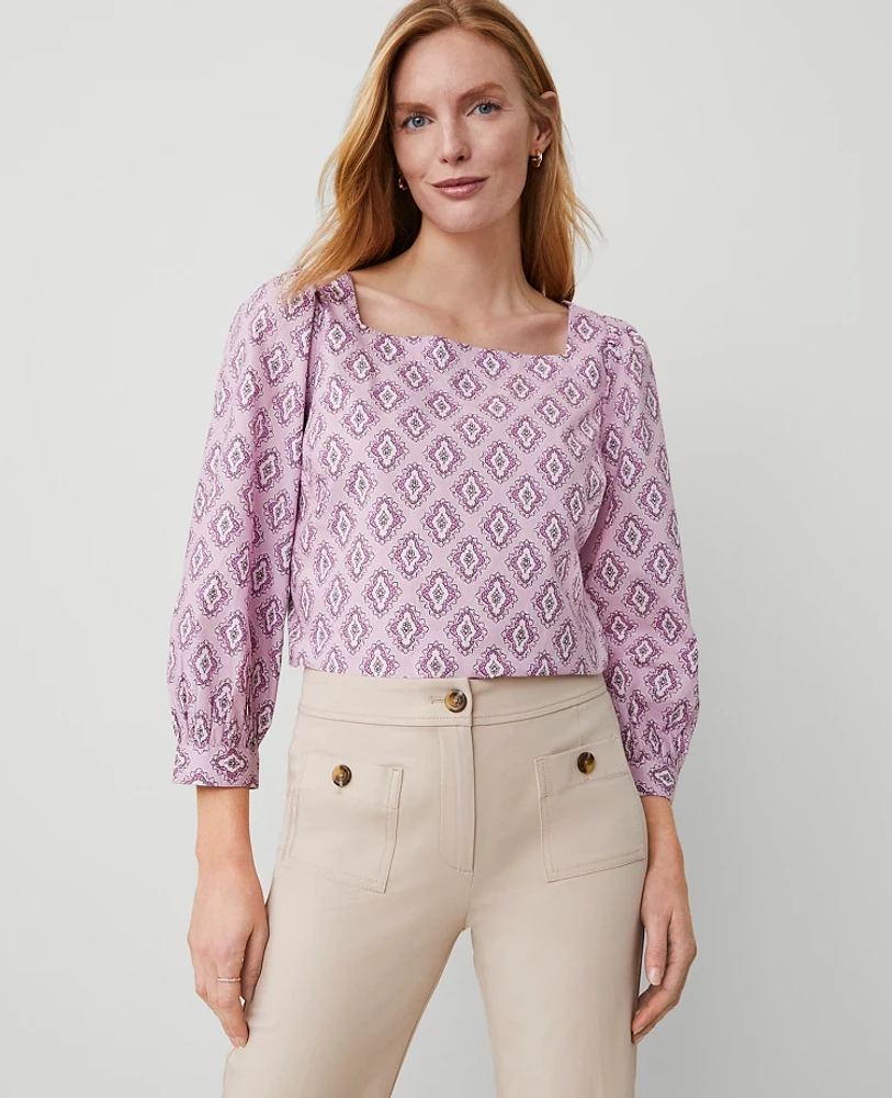 Ann Taylor Petite Square Neck Puff Sleeve Blouse Orchid Breeze Women's