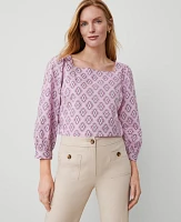 Ann Taylor Petite Square Neck Puff Sleeve Blouse Orchid Breeze Women's