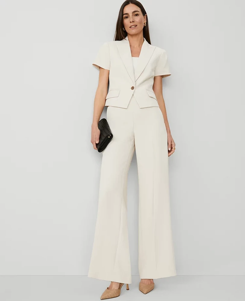 Ann Taylor The Petite Side-Zip Wide-Leg Pant Fluid Crepe Ivory Whisper Women's