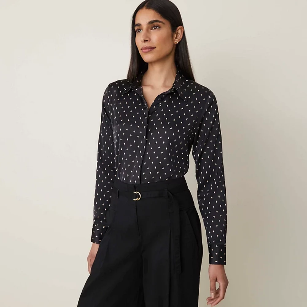 Ann Taylor Dotted Essential Shirt Black Women's